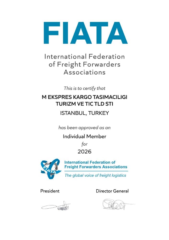 FIATA Üyelik Belgesi belgesi