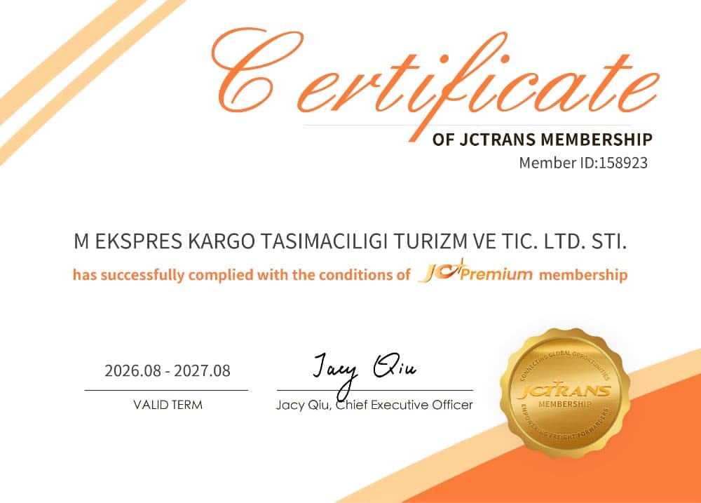 JC Trans Üyelik Sertifikası belgesi