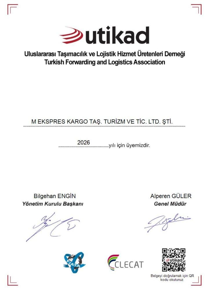 UTİKAD Üyelik Belgesi belgesi
